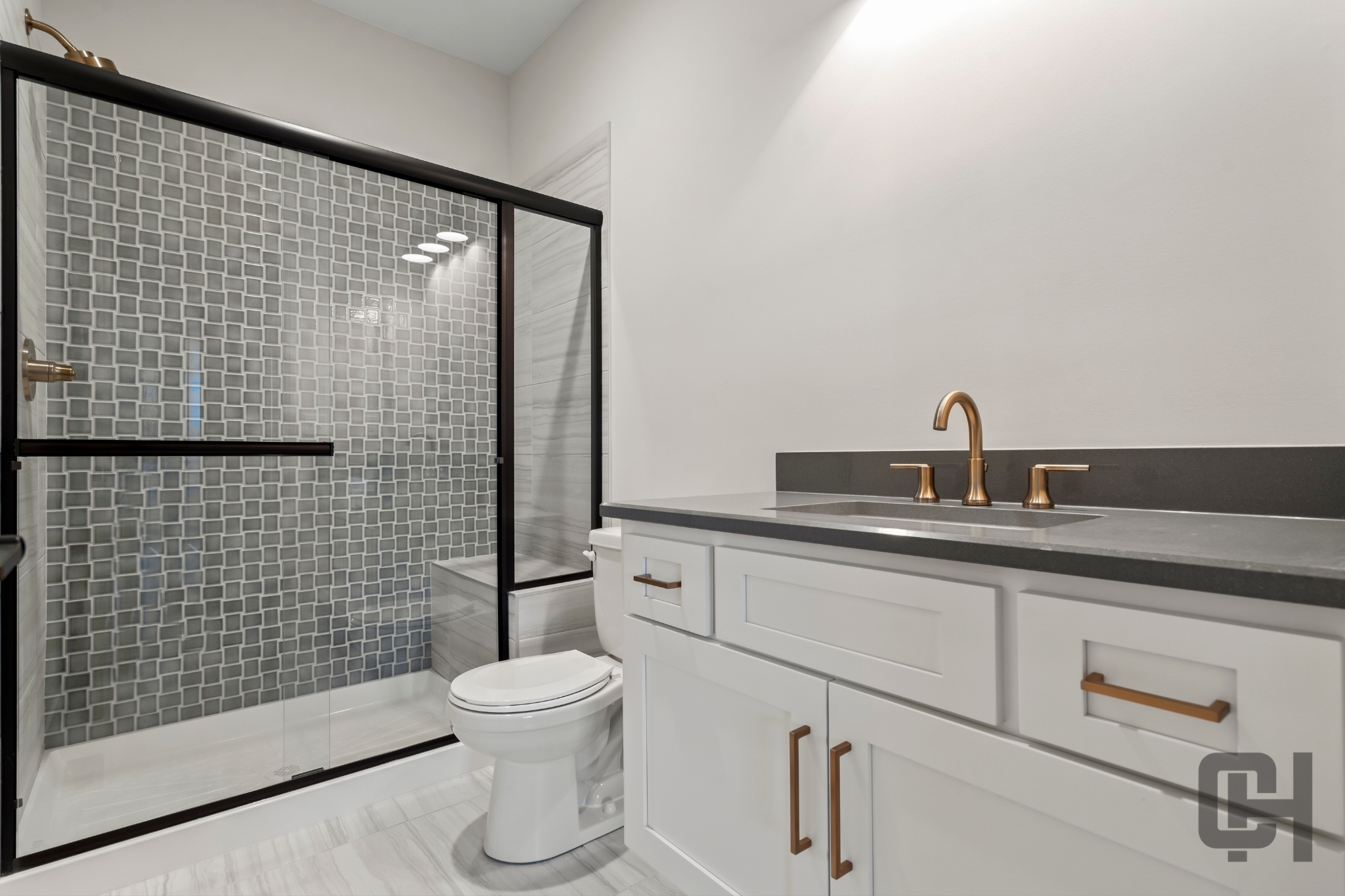 Varese Bathroom With White Tile Shower And Glass Door