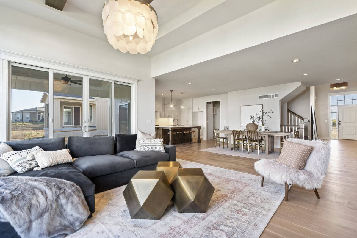Living room with 10 foot sliding glass doors
