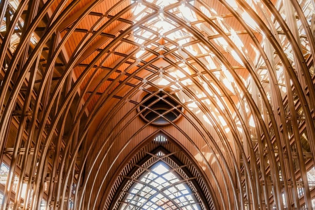 Cooper Chapel Wedding Interior With Wooden Vaulted Ceiling In Bella Vista Arkansas