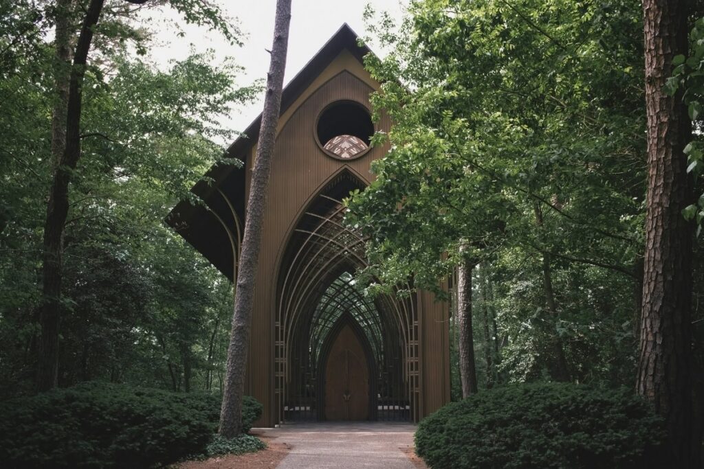 Mildred B. Cooper Chapel Exterior Nestled In Wooded Setting In Bella Vista Arkansas