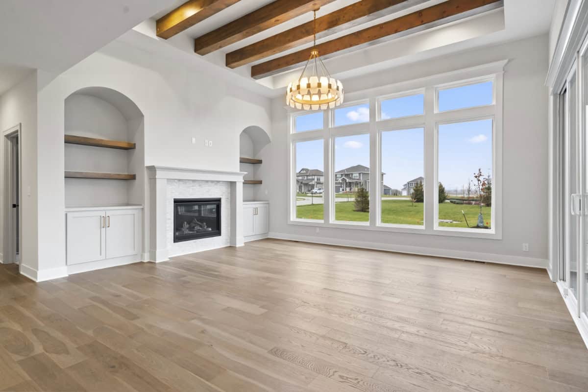 Living Room With Decorative Ceiling Beams