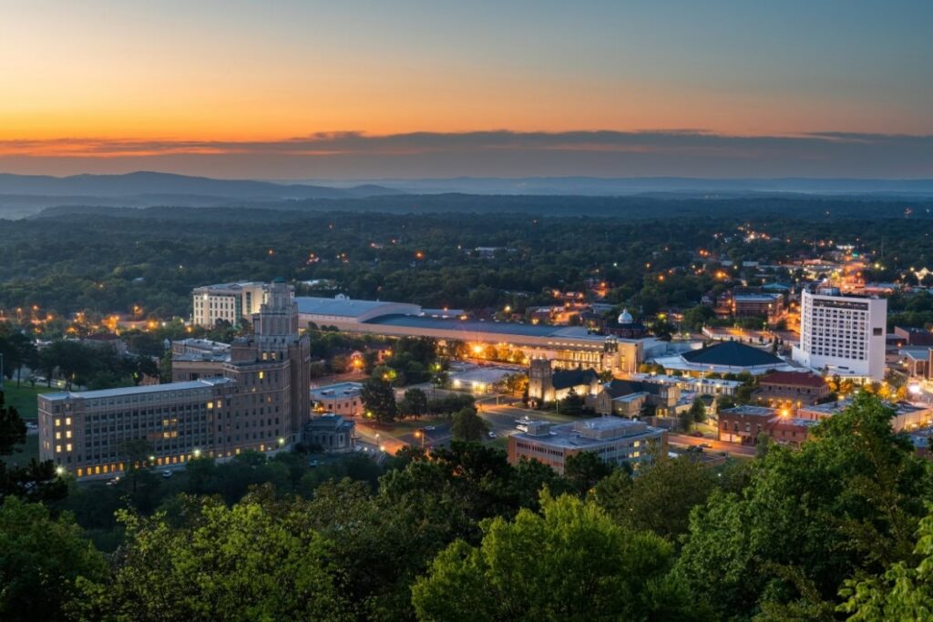 City Skyline At Dusk In Arkansas