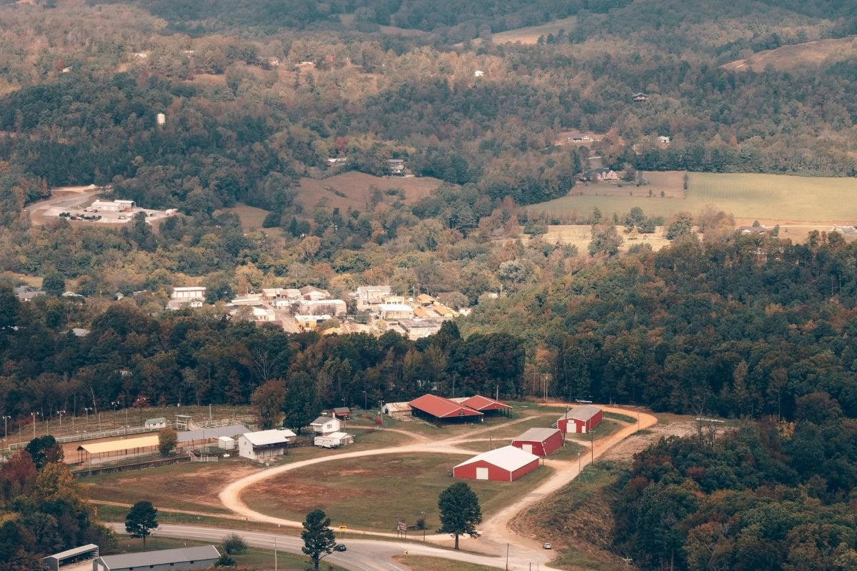 Arkansas countryside aerial view