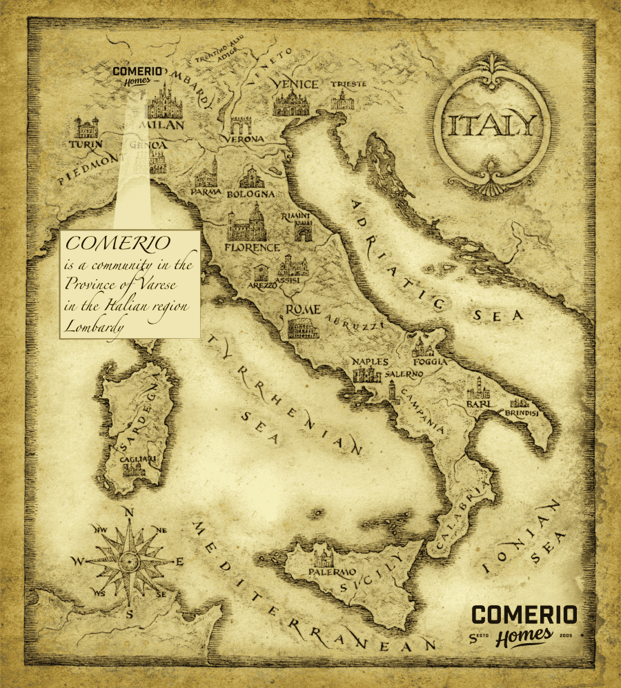 Map Of Italy Representing The Comerio Family Heritage