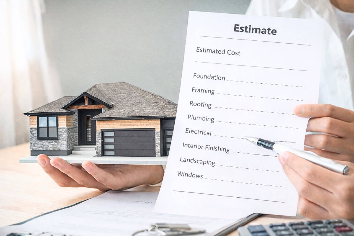 Reviewing home financing documents and house model