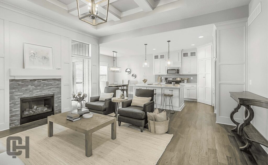 Verona II Great Room With Fireplace And Tray Ceiling