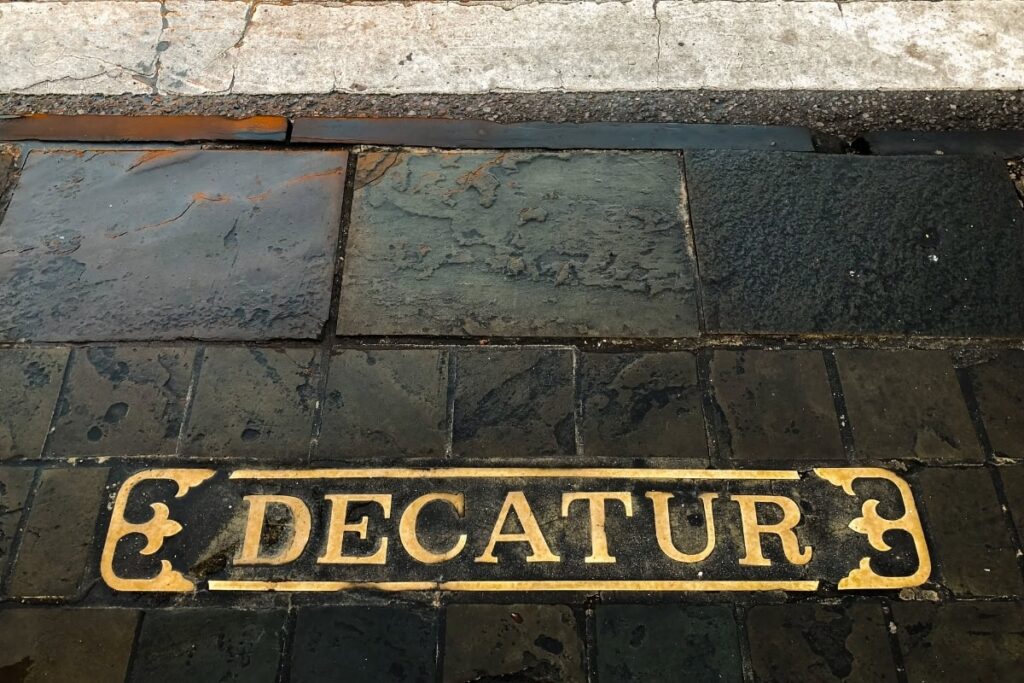Decatur Arkansas Name Embedded In Downtown Sidewalk