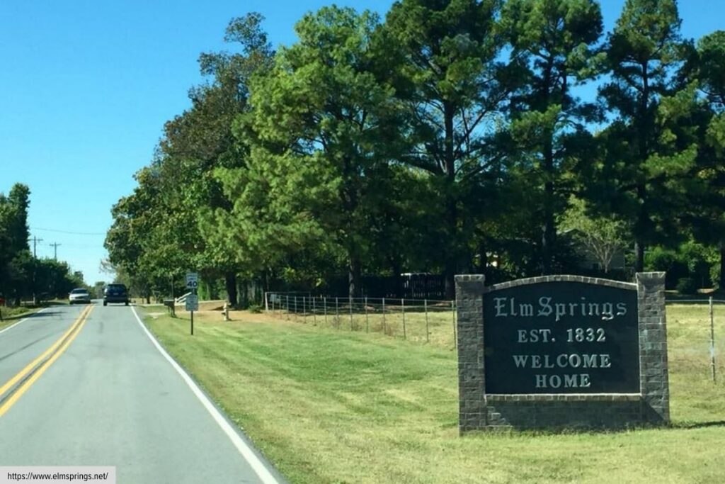 Elm Springs Arkansas Welcome Sign Along Roadside Entrance