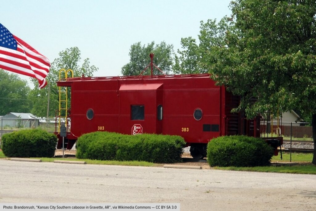 Red Kansas City Southern Caboose Display In Gravette Arkansas
