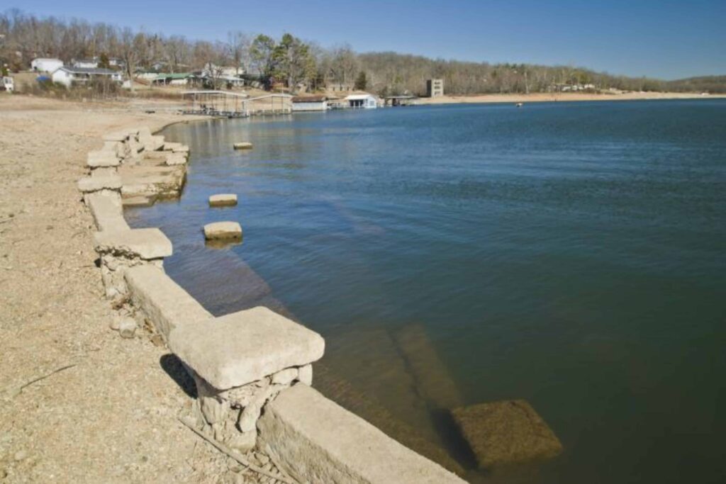 Lakefront Stone Walkway At Monte Ne Underwater City Near Little Flock AR