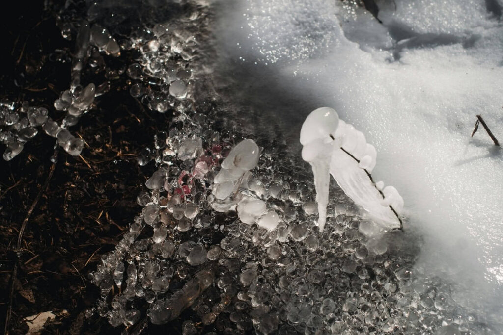 Frozen Ice Formation Along Creek In Siloam Springs Arkansas During Winter