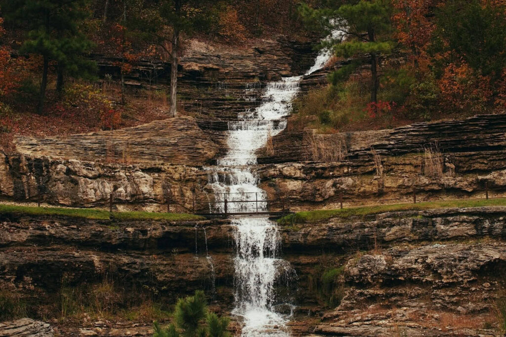 Waterfall Flowing Through Ozark Rock Formations Near Siloam Springs Arkansas