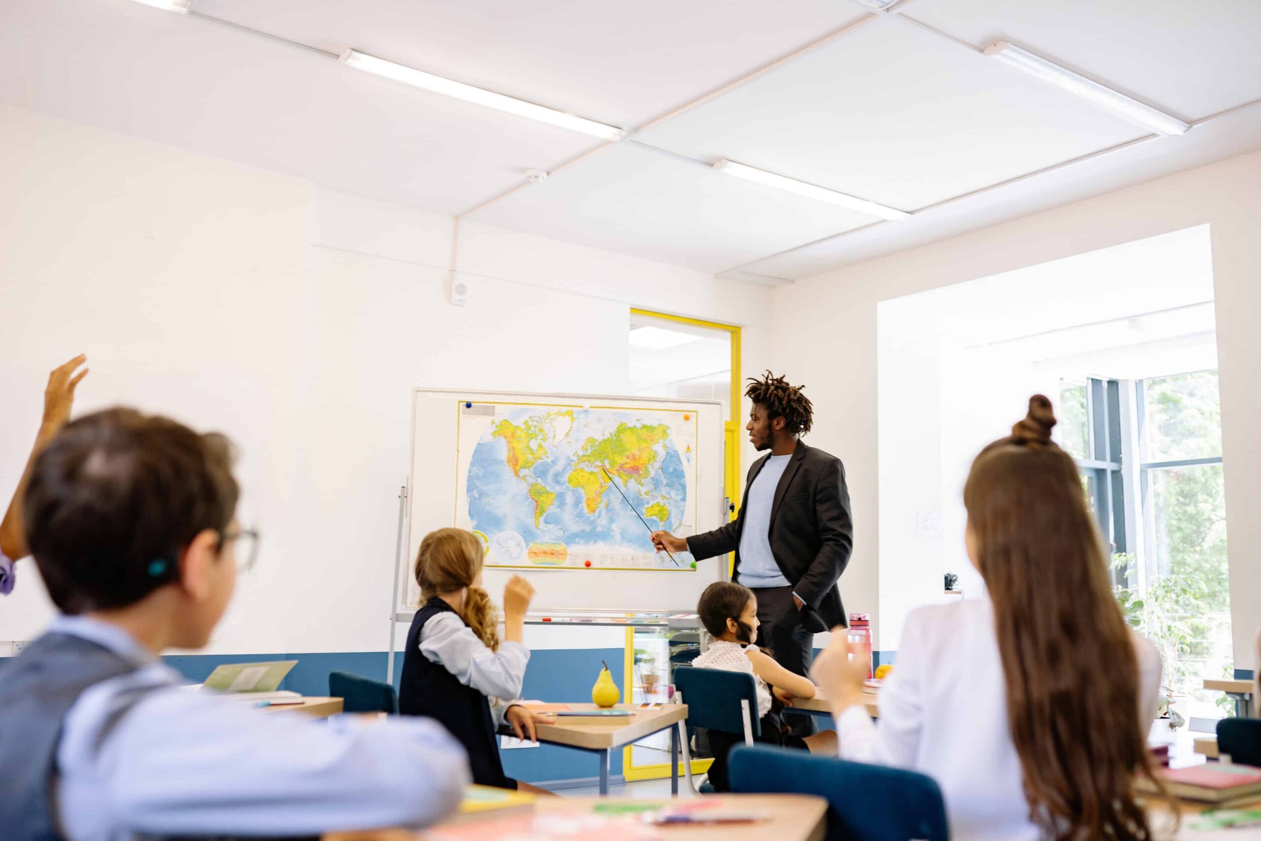 Modern classroom where students engage in learning and educational activities.